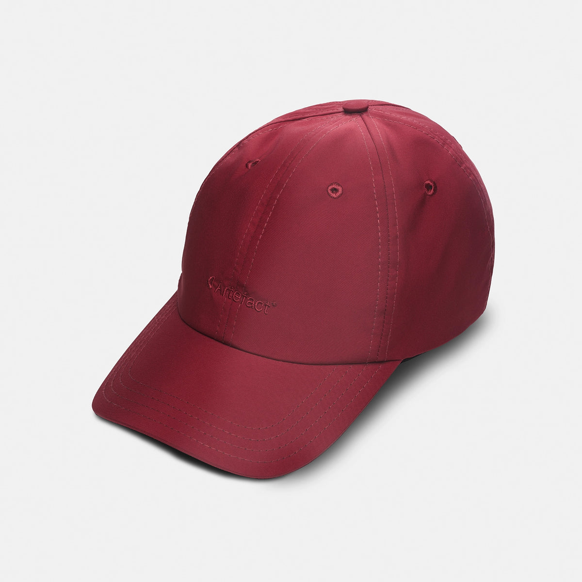 Stratus 6-Panel cap in burgundy, upcycled – three-quarter view