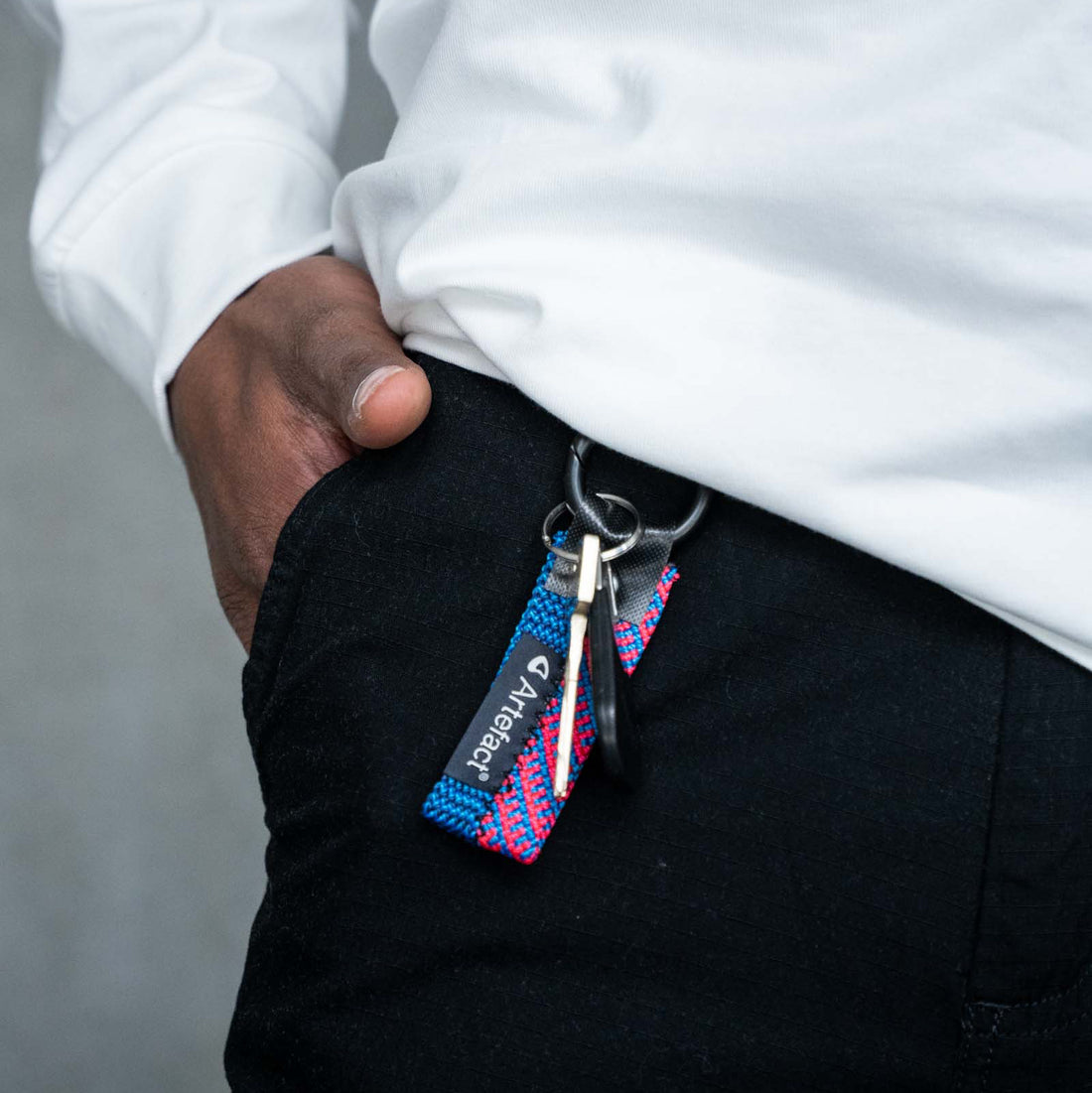 Porte-clés bleu et violet upcyclé en cordes d'escalade