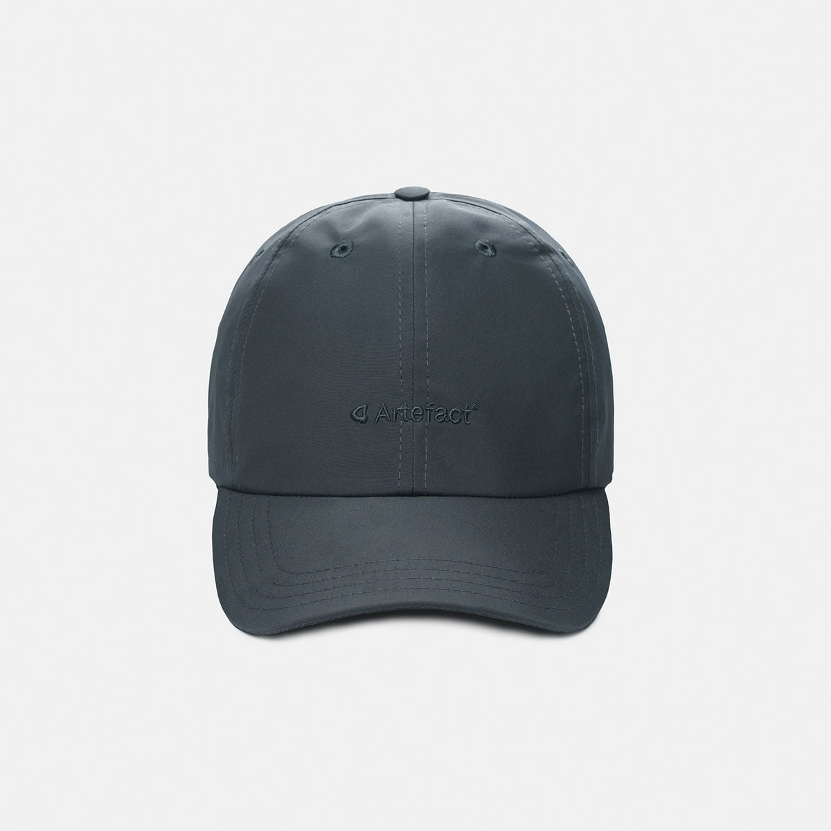 Casquette 6-Panel Stratus bleu-gris upcyclée, vue de face