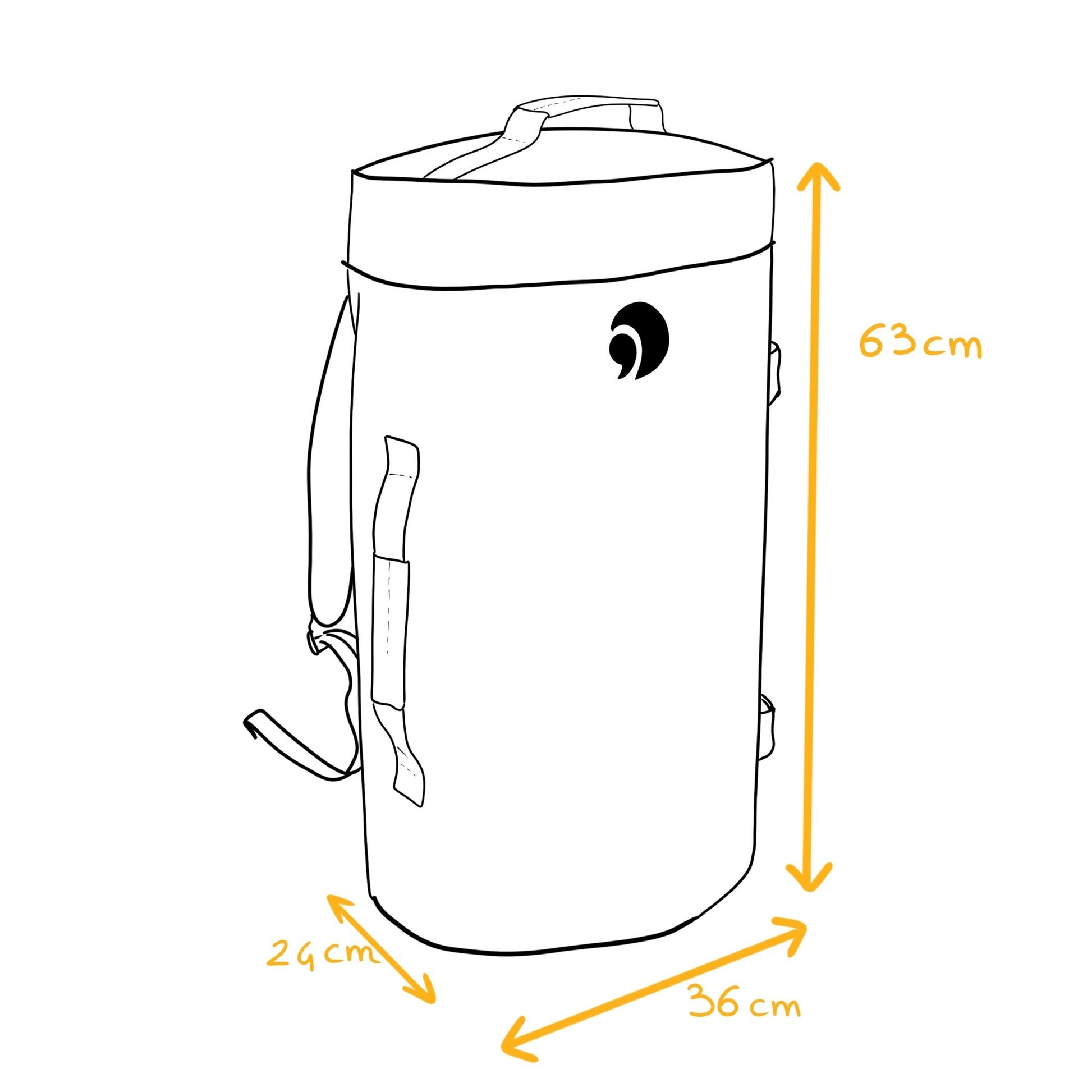 dessin des dimensions sac de voyage Grand Hors-Bord 50L 